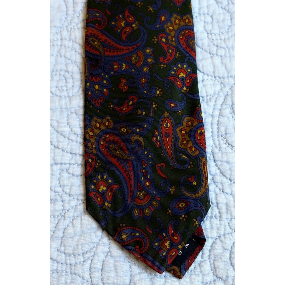 Polo Ralph Lauren Mens Silk Paisley Tie Green Blue Red Hand Made USA